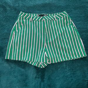 Green Polyester Striped Shorts Size Large